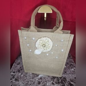 NWOT Natural Reusable Burlap Jute Tote Bag W/cotton Handles 11x9.4x4